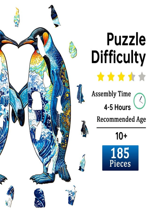 Jigfoxy أحجيات خشبية من جيجفوكسي للكبار، أحجية البطريق الخشبية للكبار، أحجية خشبية فريدة على شكل حيوان، هدايا عيد الحب لمحبي الأحجيات والعائلة والأصدقاء (M-11.4 * 10.2 بوصة - 185 قطعة) - Image 2